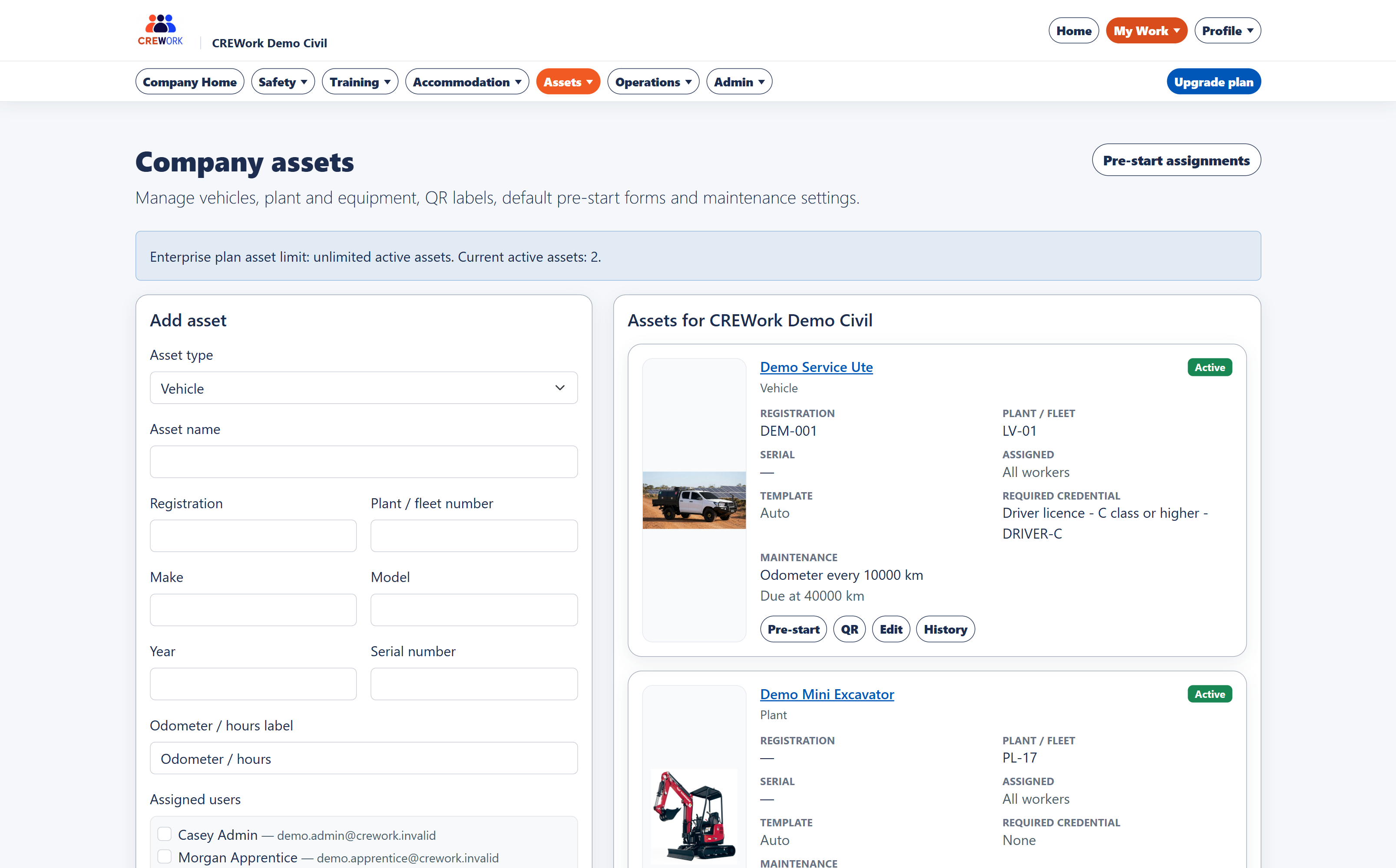 CREWork company assets register