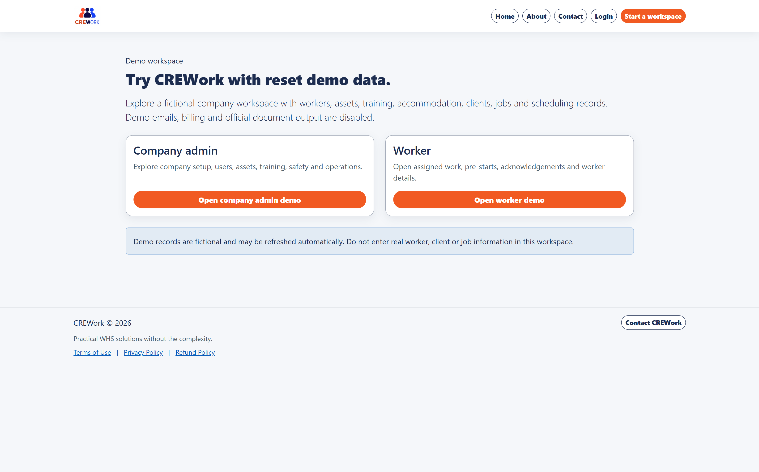 CREWork demo workspace entry